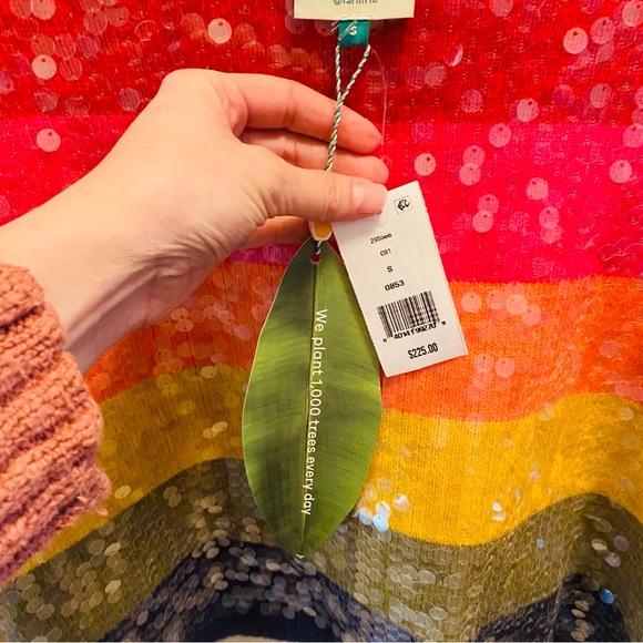 Farm Rio NWT Rainbow Stripe Sequin Sweater - Picture 9 of 11